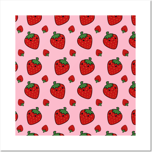 Pink Strawberry Pattern Wall Art by MilotheCorgi